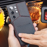 Armor Leather Card Holder Case with Magnetic Fold Bracket for Samsung Galaxy S24 Ultra