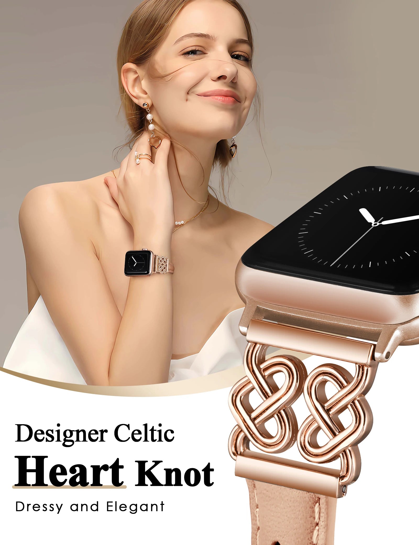 Dressy and Elegant Celtic Heart Knot Leather Band for Apple Watch