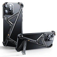 Aluminum Alloy Frameless Phone Case with Stand for iPhone 15 Series