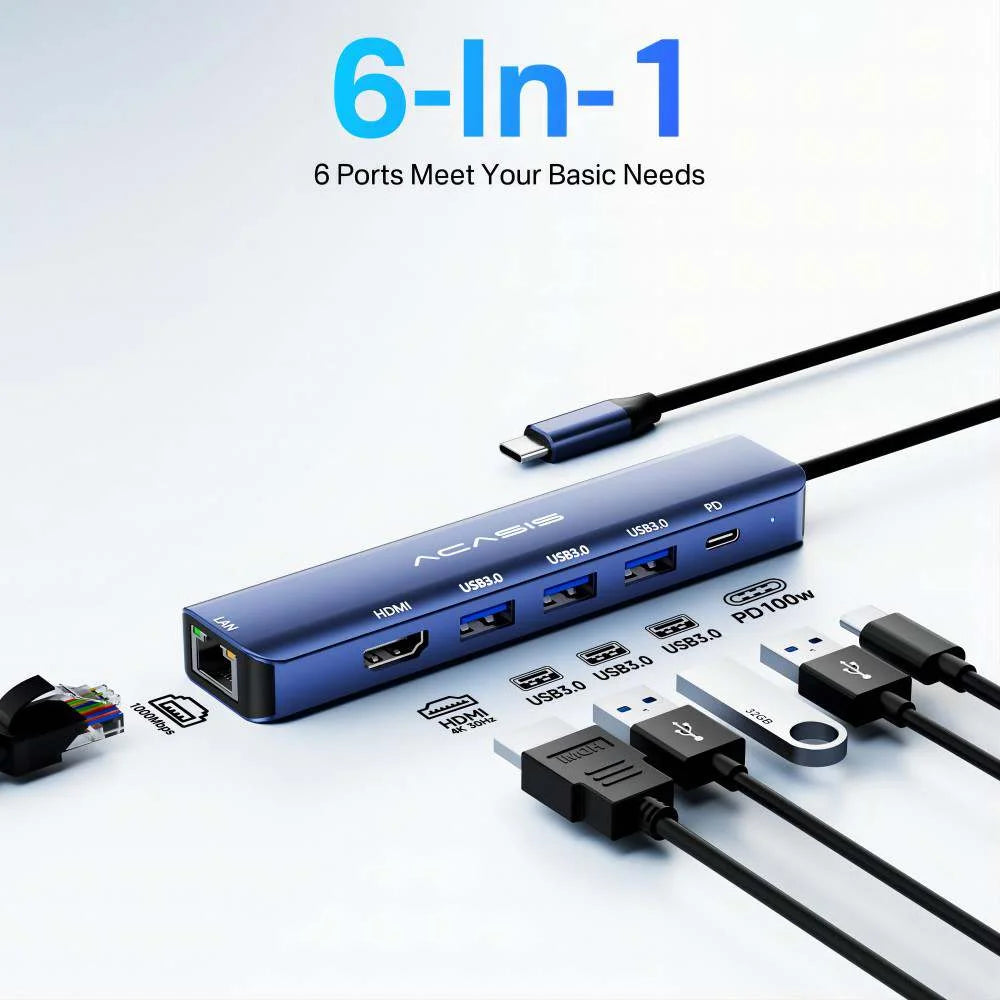 Acasis 6-in-1 USB 3.0 Docking Station Hub - Expand Your Connectivity