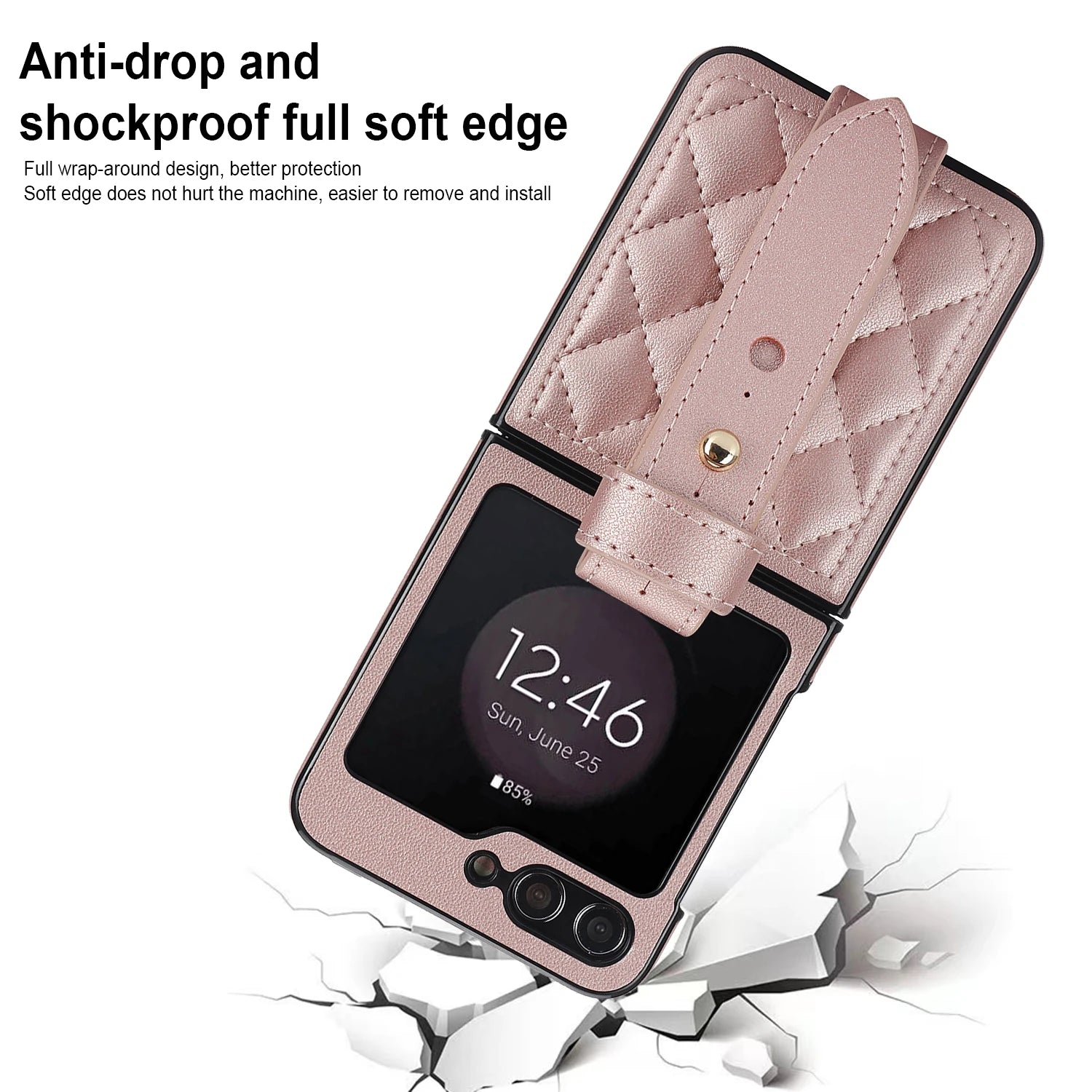 Elegant Leather Wrist Strap Phone Case for Samsung Galaxy Z Flip 6