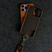 Genuine Leather Phone Case with Lanyard USB Charging Cable for iPhone 16 Series