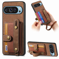 Retro PU Leather Wrist Strap Phone Case with Stand & Card Holder for Google Pixel 9 Series