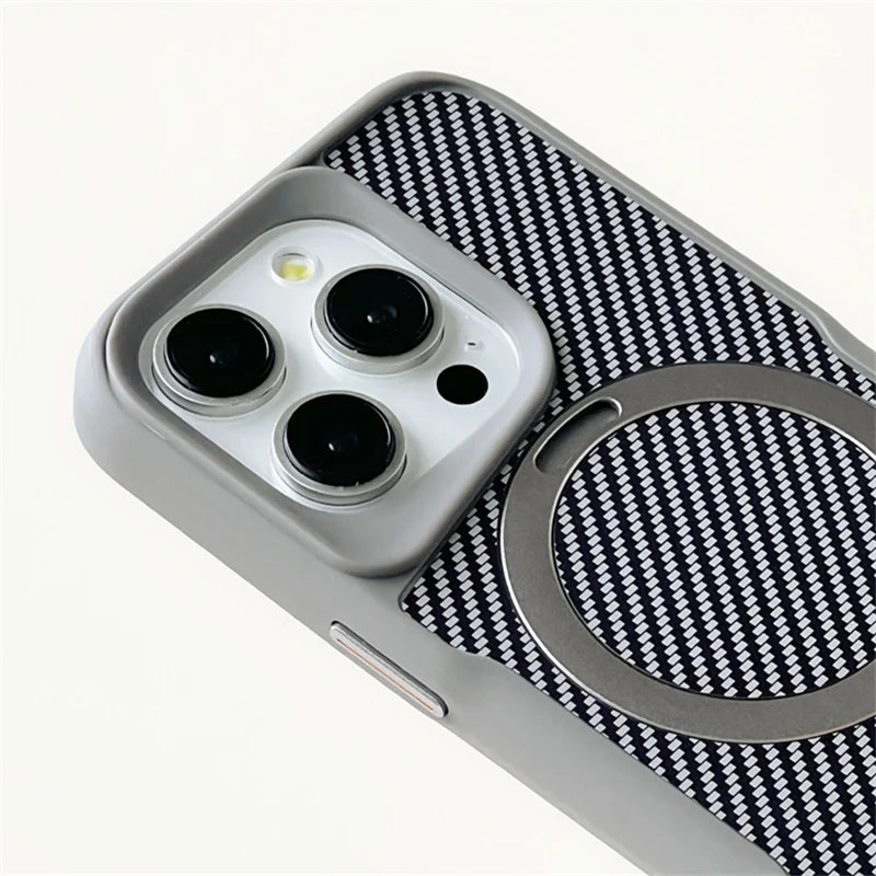 Rotating Magnetic Ring Carbon Fiber MagSafe Case for iPhone 15 Series