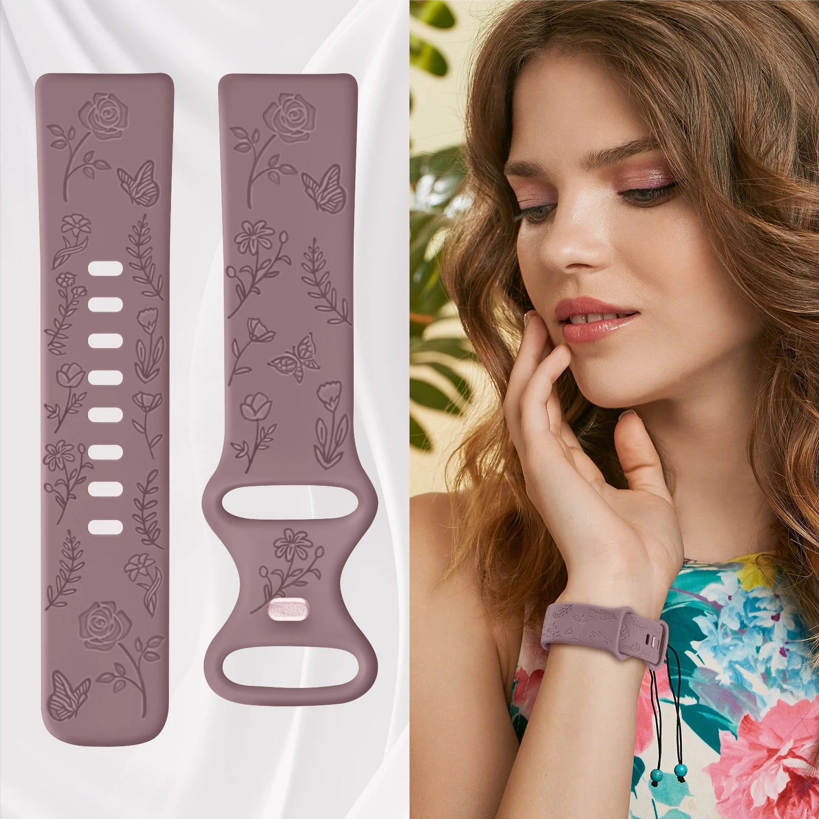 Flower Engraved Silicone Watchband for Fitbit Charge 6