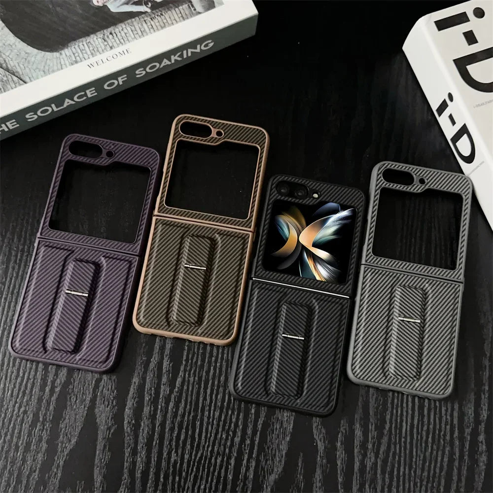 Carbon Fiber Pattern PU Leather Case with Invisible Bracket for Samsung Galaxy Z Flip 6