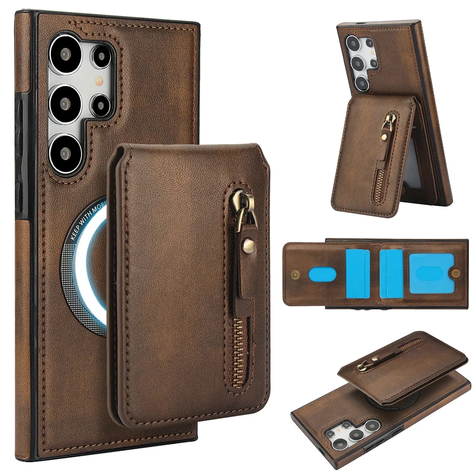 2-in-1 Magnetic Case with Detachable Card Holder & Zipper Wallet for Samsung Galaxy S23 Series