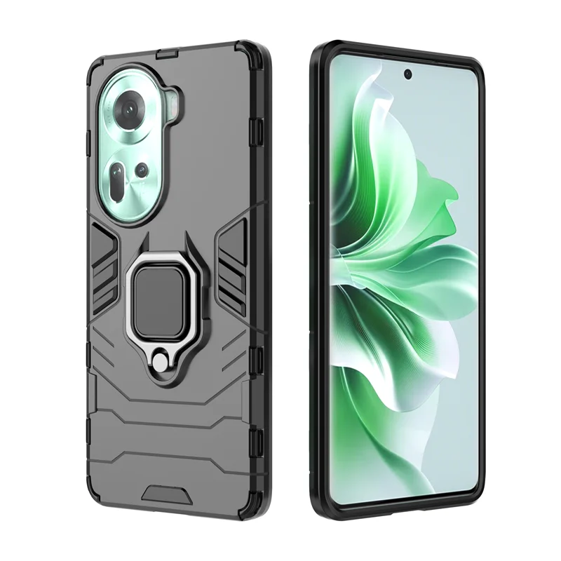 Rugged Armor Shockproof Phone Case with Magnetic Metal Ring Stand Holder for OPPO Reno 11 Series