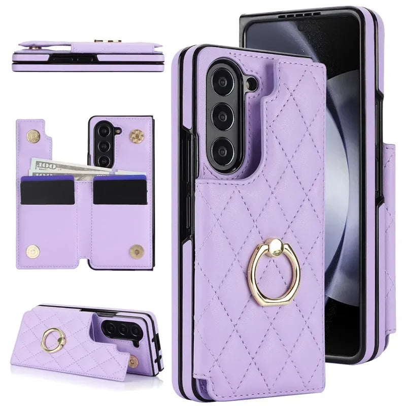 Leather Wallet Phone Case with Card Holder & Ring Kickstand for Samsung Galaxy Z Fold 5