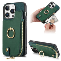 Leather Wallet Phone Case with Ring Kickstand for iPhone 16 Series