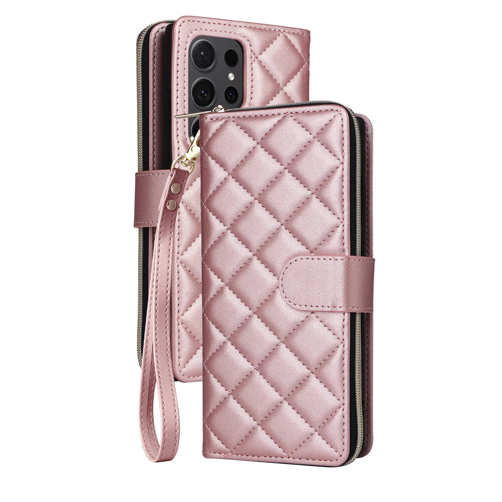 Crossbody Diamond Flip Multi-Card Zipper Wallet Leather Case for Samsung Galaxy S23 Seriess