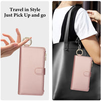 Crossbody Leather Wallet Case with Zipper Card Slots and Ring Holder for iPhone 15 Series