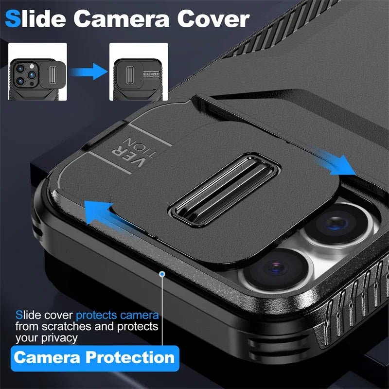 Shockproof Slide Lens Protection Back Case for iPhone 16 Series