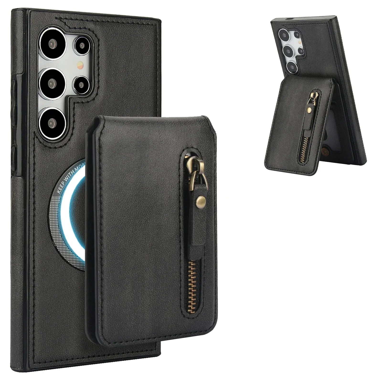 Samsung Galaxy S24 Series Leather Case with Magnetic Removable Card Holder