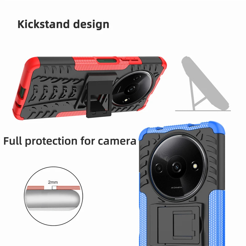 Armor Silicone Rubber Anti-Drop Phone Stand Protector Case for Xiaomi Redmi A3 Series