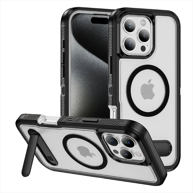 Shockproof Luxury Matte MagSafe Bumper Case with Invisible Stand for iPhone 16 Series