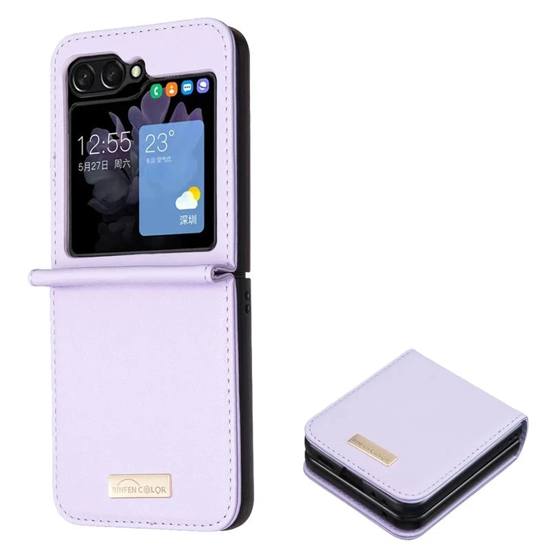 Fashion Wallet Solid Color Leather Cover with Metal Flap for Samsung Galaxy Z Flip 5