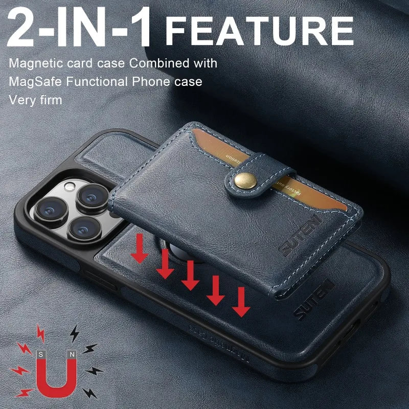 Detachable Leather Magnetic Phone Case with Card Holder for iPhone 15 Series – Versatile Protection & Style