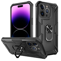 Carbon Fiber Armor Shockproof Phone Case with Ring Holder Stand for iPhone 14 Series