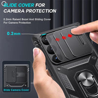 Armor Shockproof Coque with Slide Lens Protector and Ring Holder for Samsung Galaxy S23 Series