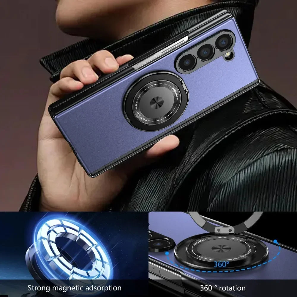 360° Rotating Magnetic Ring Holder Case with Front Screen Protector for Samsung Galaxy Z Fold 6