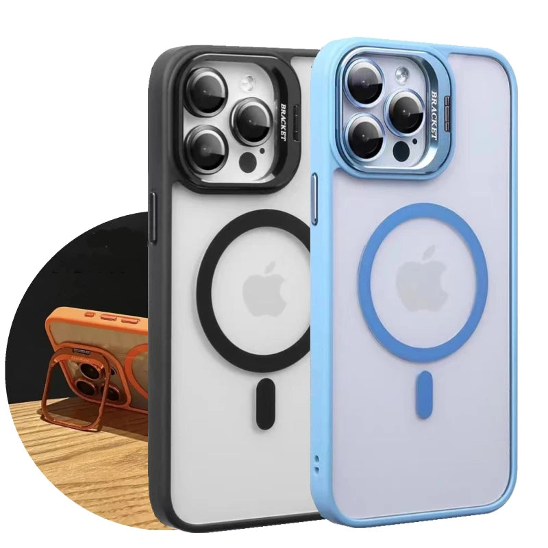 Fashion MagSafe Stand Case with Lens Protector for iPhone 15 Series