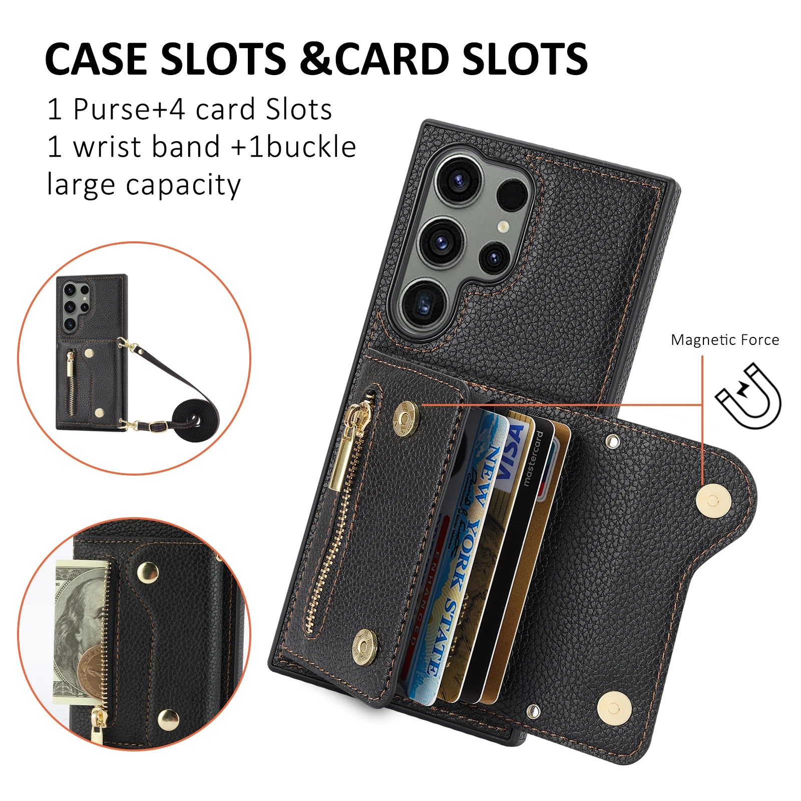 Crossbody Card Slot Wallet Leather Case for Samsung Galaxy S24 Series