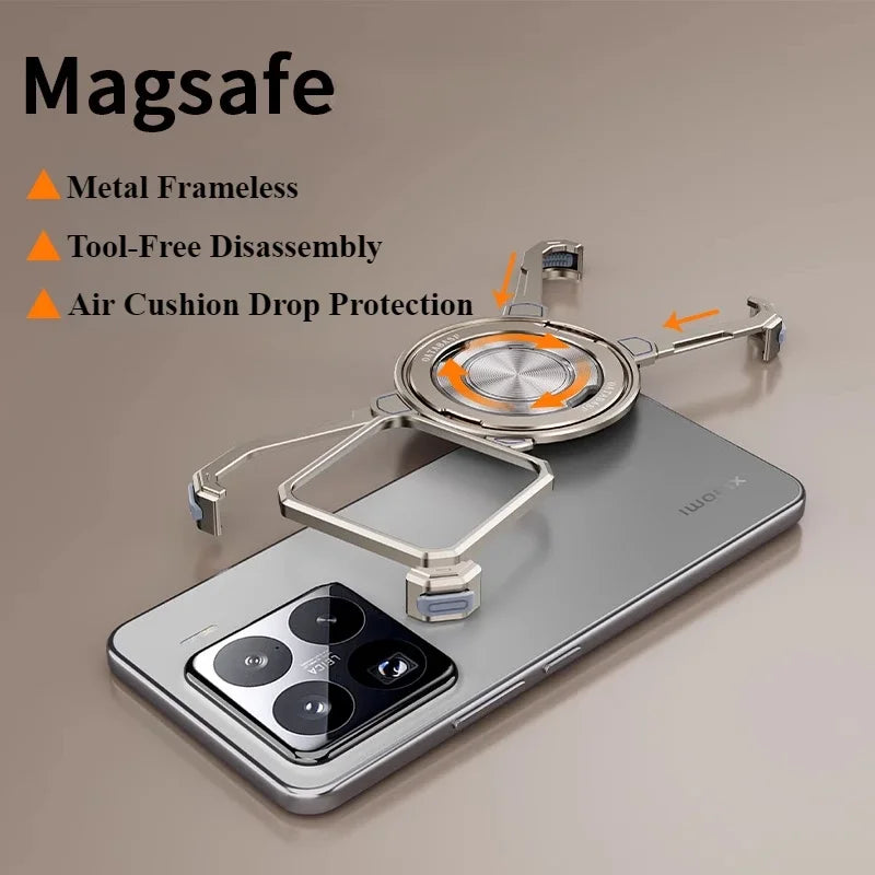 Xiaomi 15 Series Magic Claw Aluminum Frameless Case with 360° Rotatable Stand