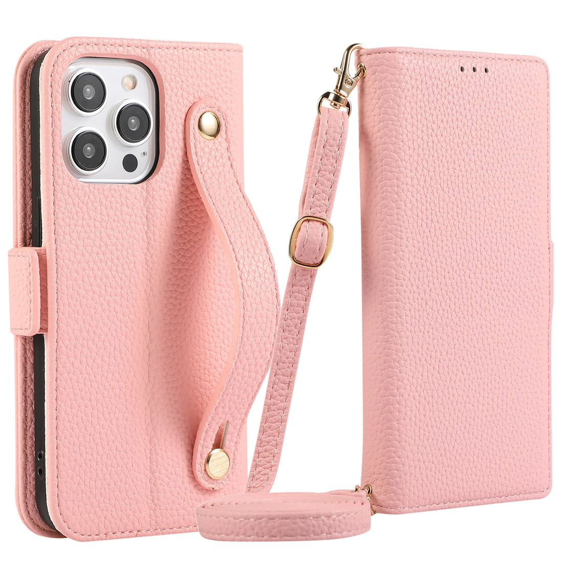 Crossbody Leather Wallet Case with Card Slots and Wristband for iPhone 15 Series