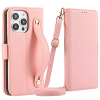 Crossbody Leather Wallet Case with Card Slots and Wristband for iPhone 15 Series