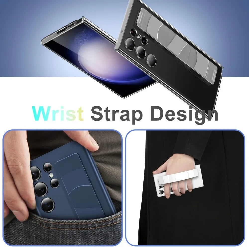 Matte Transparent Silicone Wrist Strap Phone Case for Samsung Galaxy S23 Series