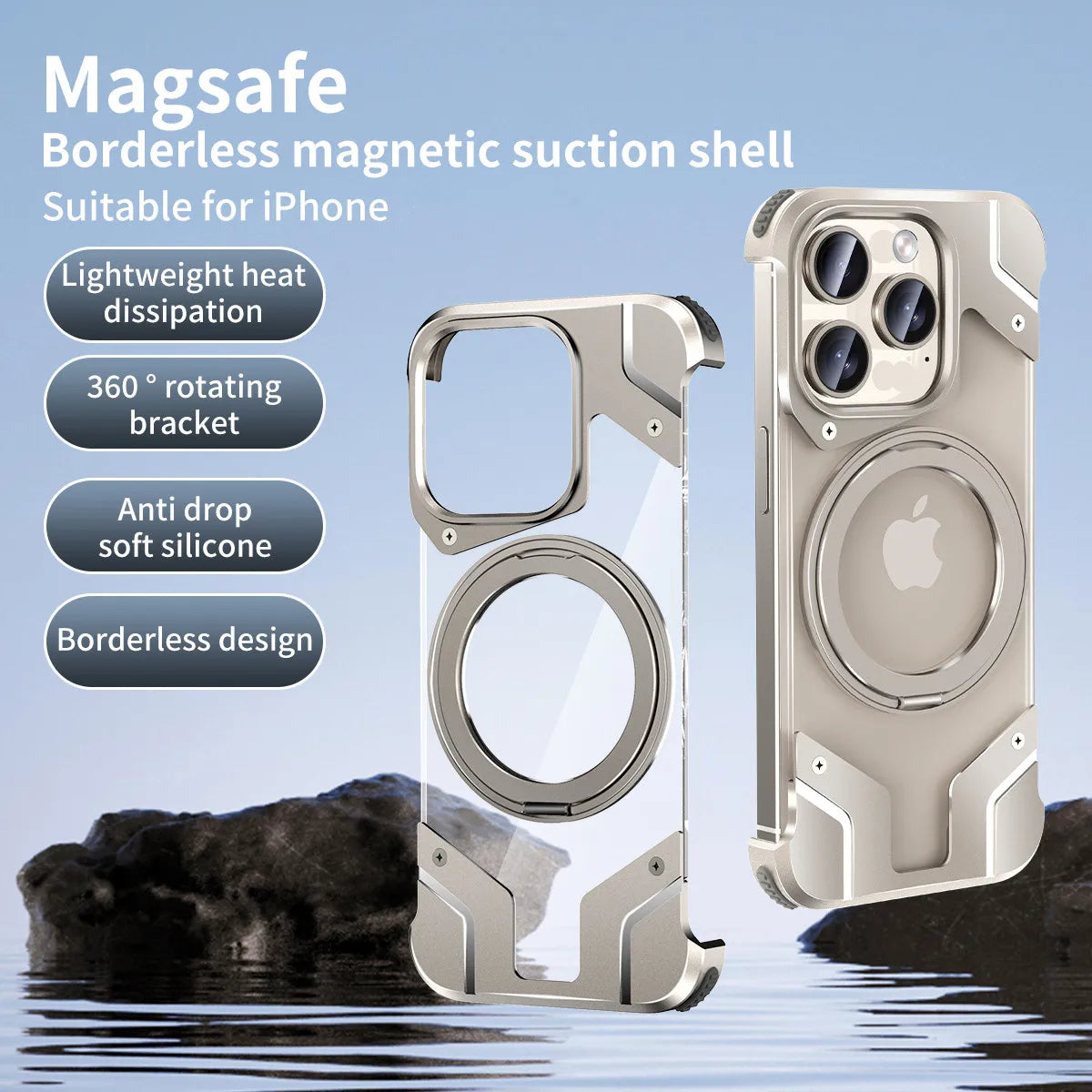 Aluminum Alloy Magnetic Rimless Case for iPhone 15 Series