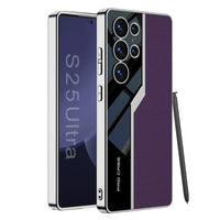 Samsung Galaxy S25 Ultra Luxury Electroplated Leather Case with TPU Frame and Camera Protection