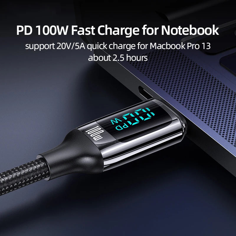 USAMS U78 100W LED Display USB-C to USB-C PD Fast Charging Cable