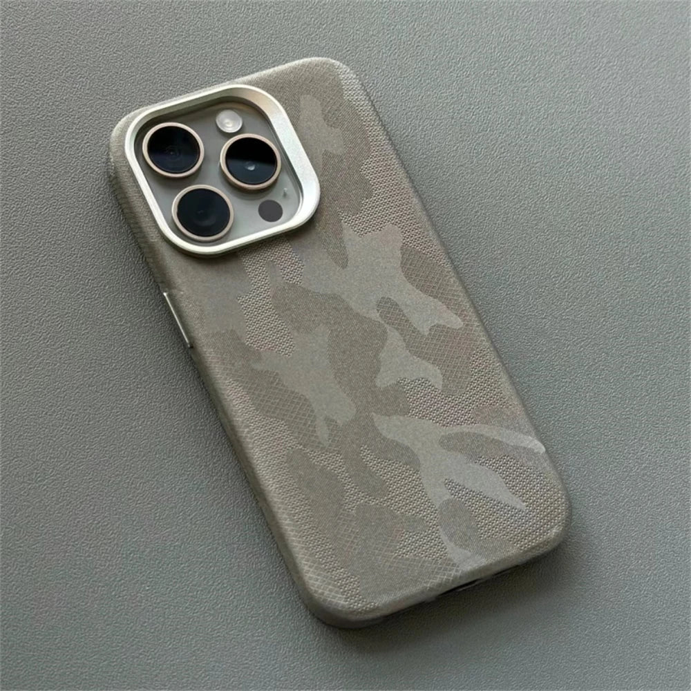 Camouflage Leather MagSafe Shockproof Armor Case for iPhone 14 Series