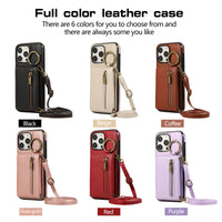 Crossbody Triple Wallet Leather Zipper Case with Ring Holder for iPhone 14 Series