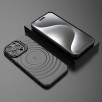 Magnetic Soft TPU Case with Ripple Water Texture & Lens Protection Stand for iPhone 15 Pro Max