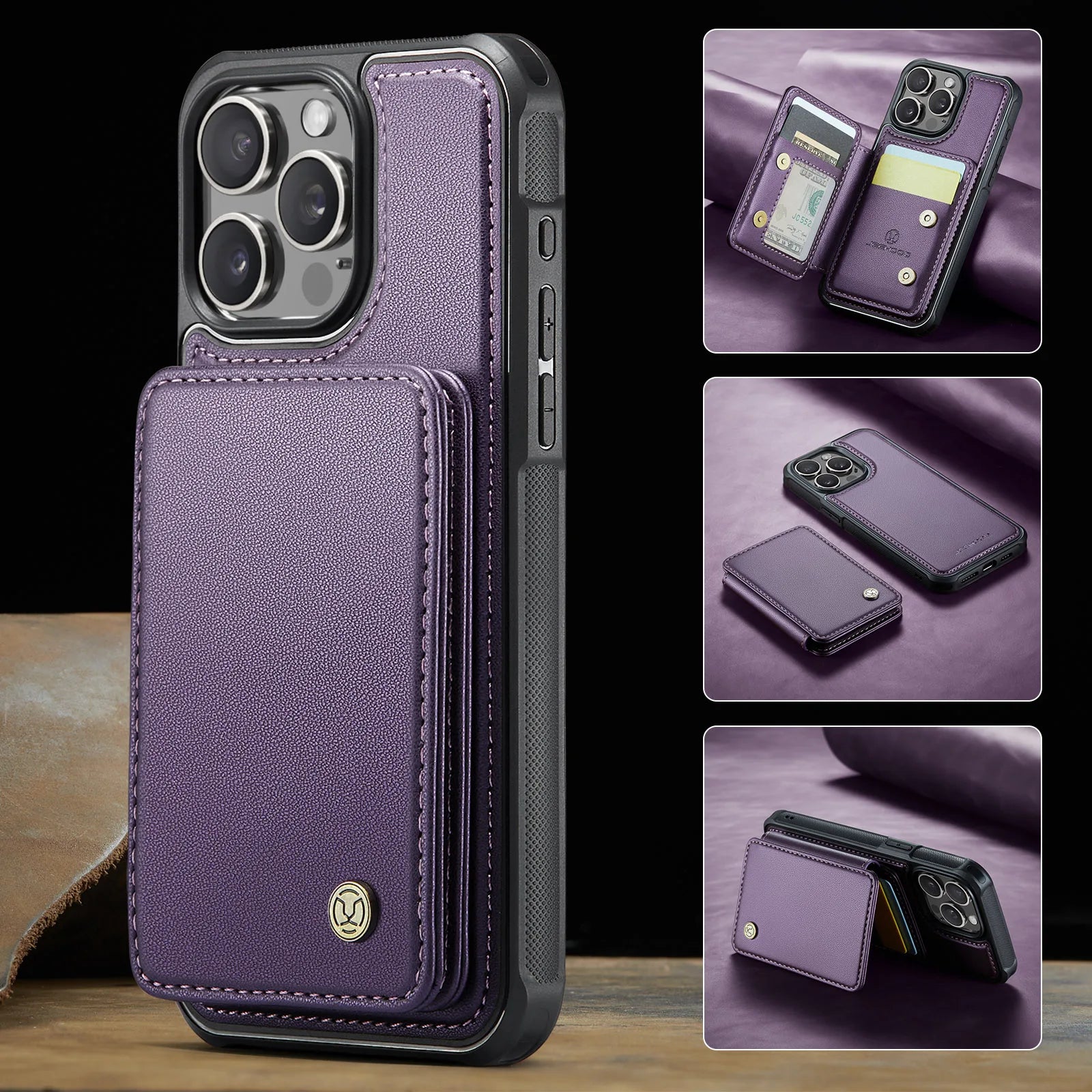 2-in-1 Magnetic Leather Case with Detachable Card Slot for iPhone 15 Series