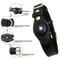 YKSOM Luxury Genuine Leather Dog AirTag Collar