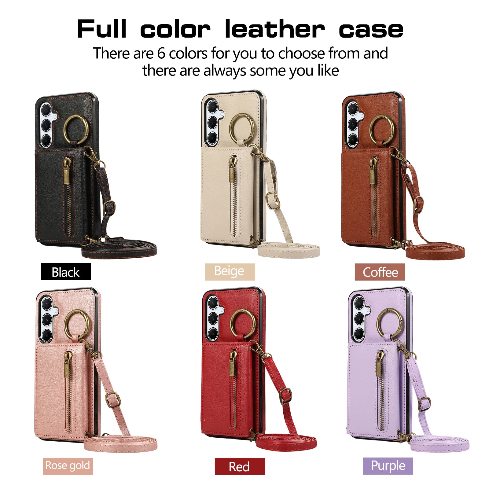 Crossbody Triple Wallet Leather Zipper Case with Ring Holder forSamsung Galaxy  S23 Series