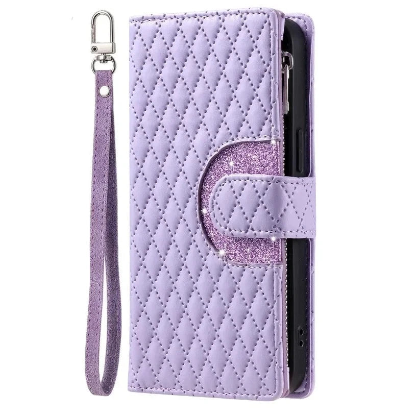 Zipper Wallet Flip Leather Phone Case with Long Lanyard for Samsung Galaxy S24 Series