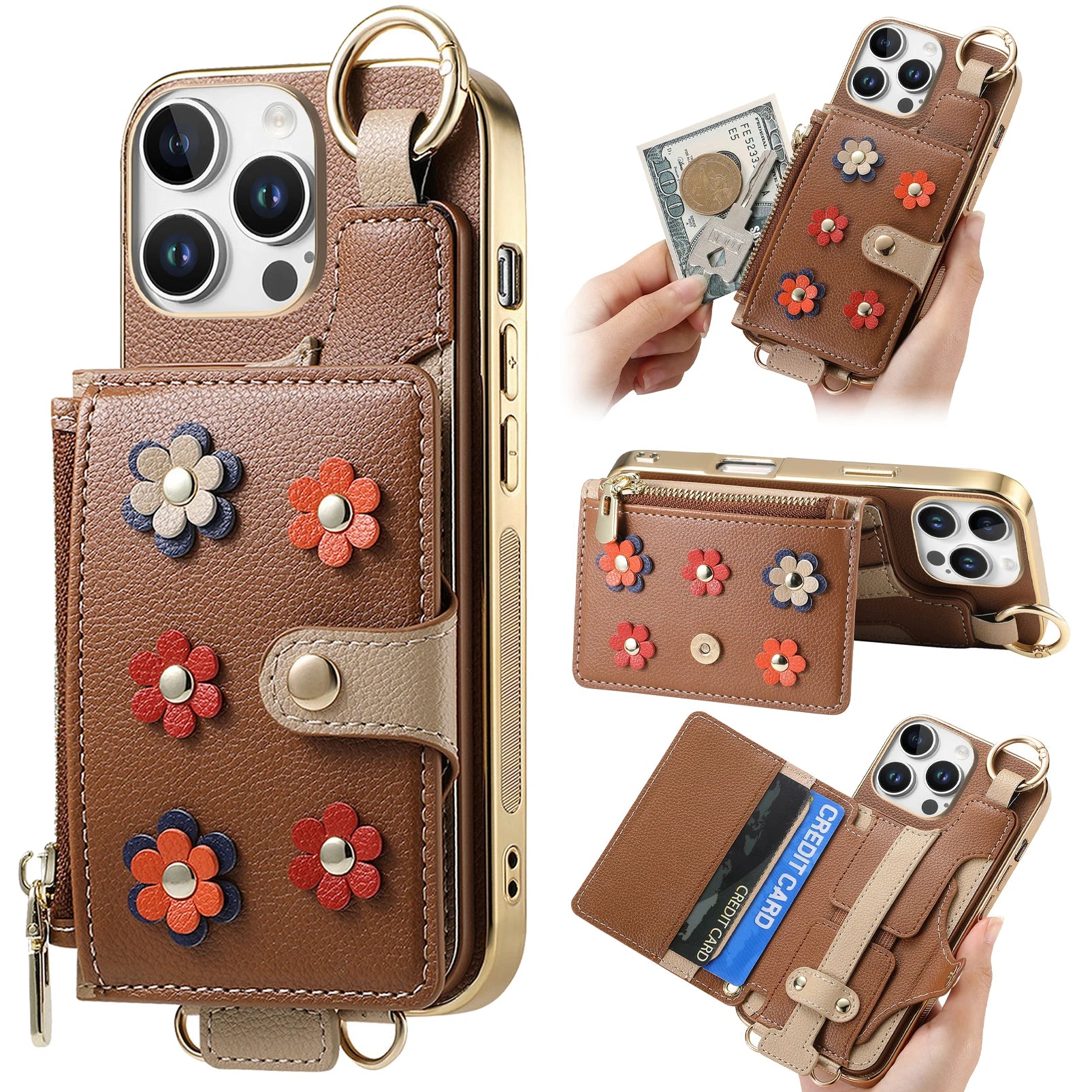 Versatile Ring Crossbody Lanyard Leather Case for iPhone 16 Series