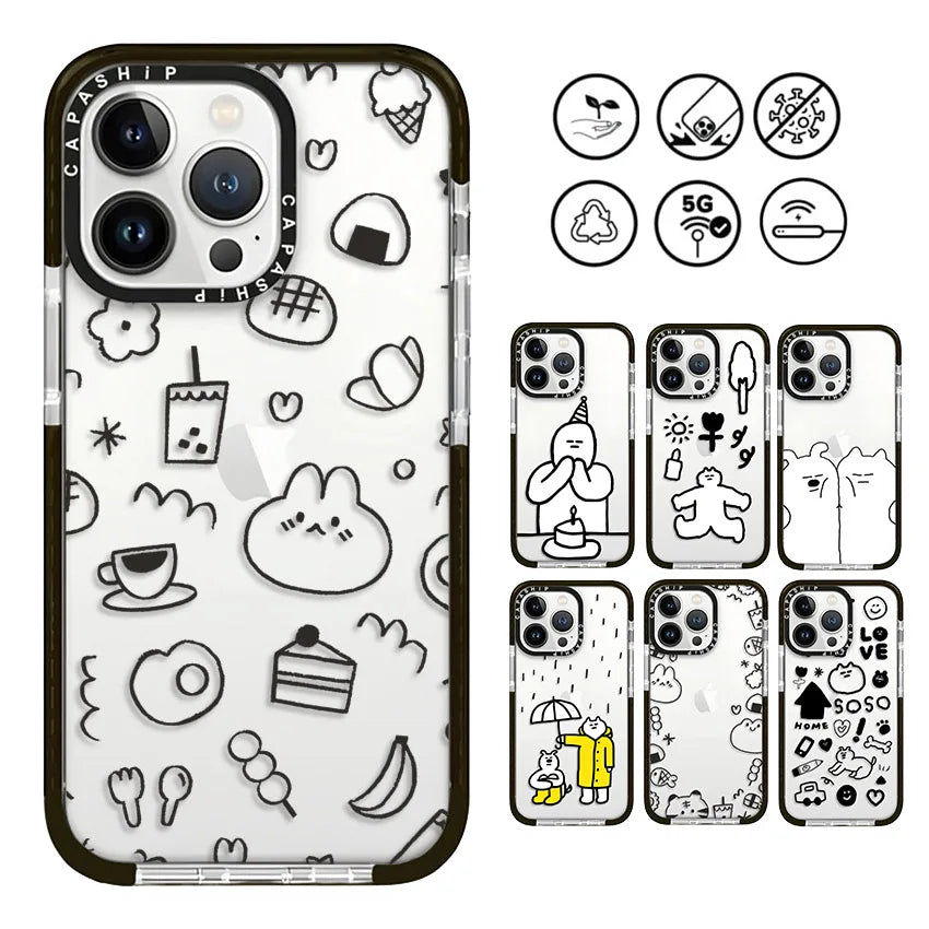 Cute Cartoon Lines Soft TPU Shockproof Case for iPhone 15 Series