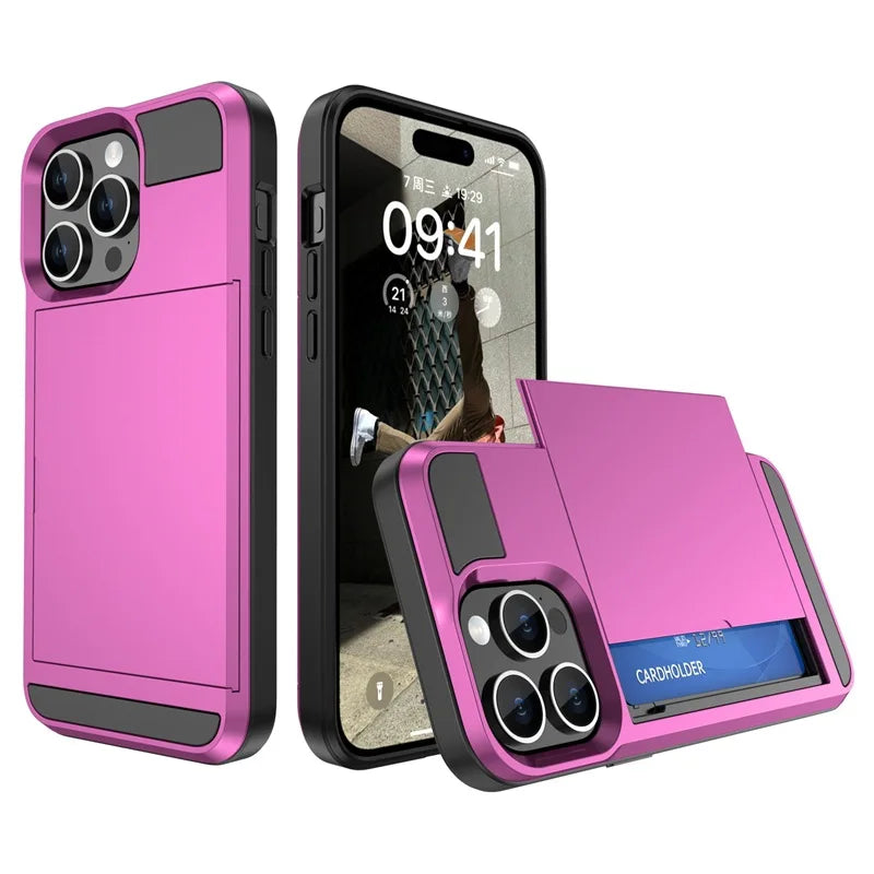 iPhone 15 Series Dual Layer Case with Sliding Card Holder