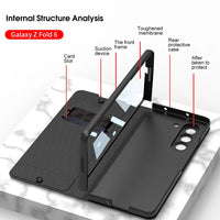 Armor Leather Fold Stand Case with Outer Glass, Pen Slot, and Card Holder for Samsung Galaxy Z Fold 6