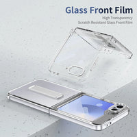 Samsung Galaxy Z Flip 5 Transparent Shockproof Case with Metal Kickstand & Built-in Screen Protector