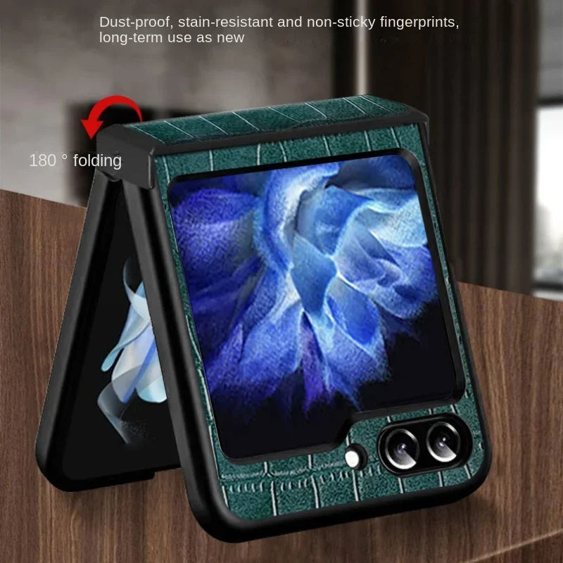 Luxurious Crocodile Pattern PU Leather Phone Case with Hinge Protection for Samsung Galaxy Z Flip 6