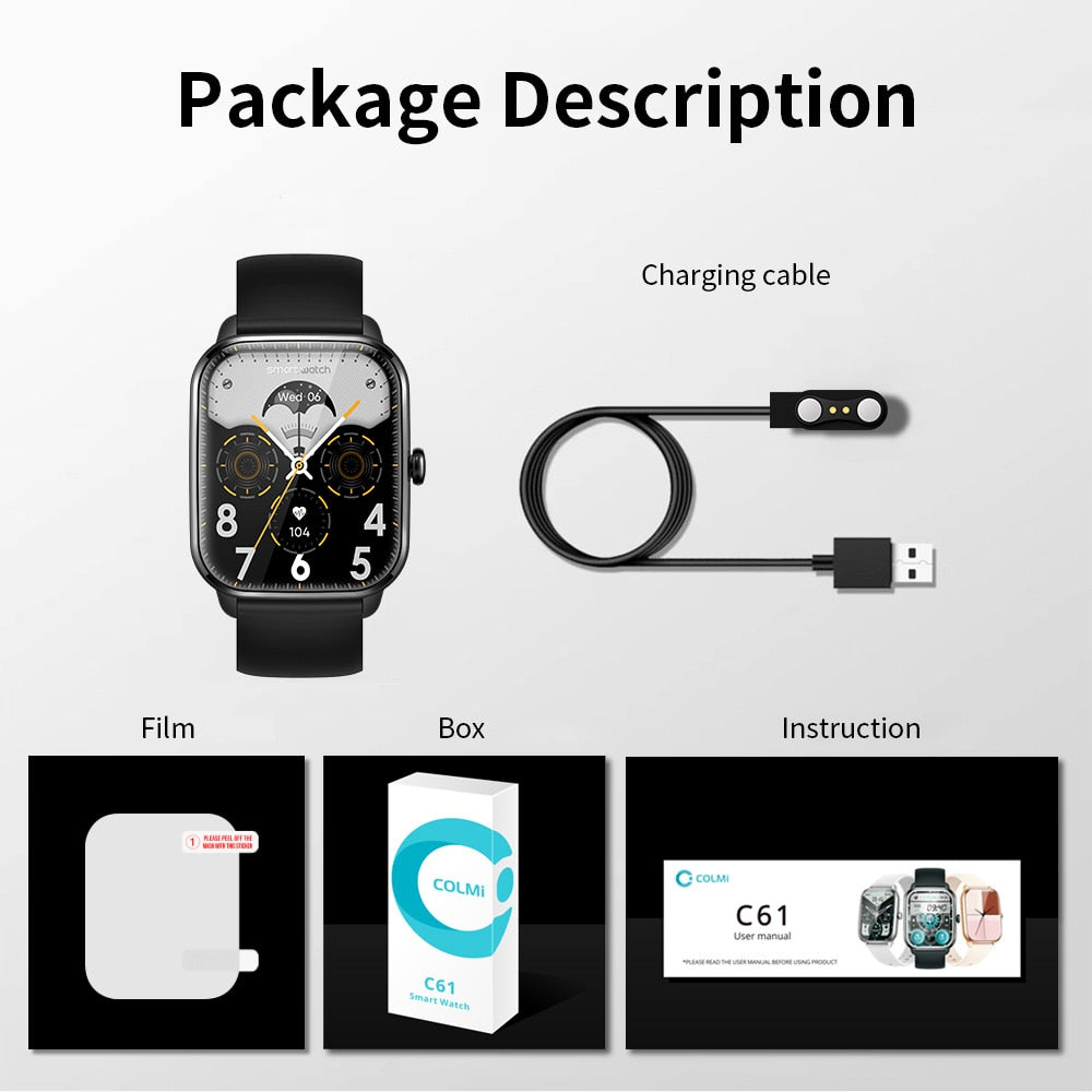 COLMI C61 Smartwatch - 1.9" Full Screen, Bluetooth Call, Heart Rate, Sleep Monitor, 100+ Sports Modes