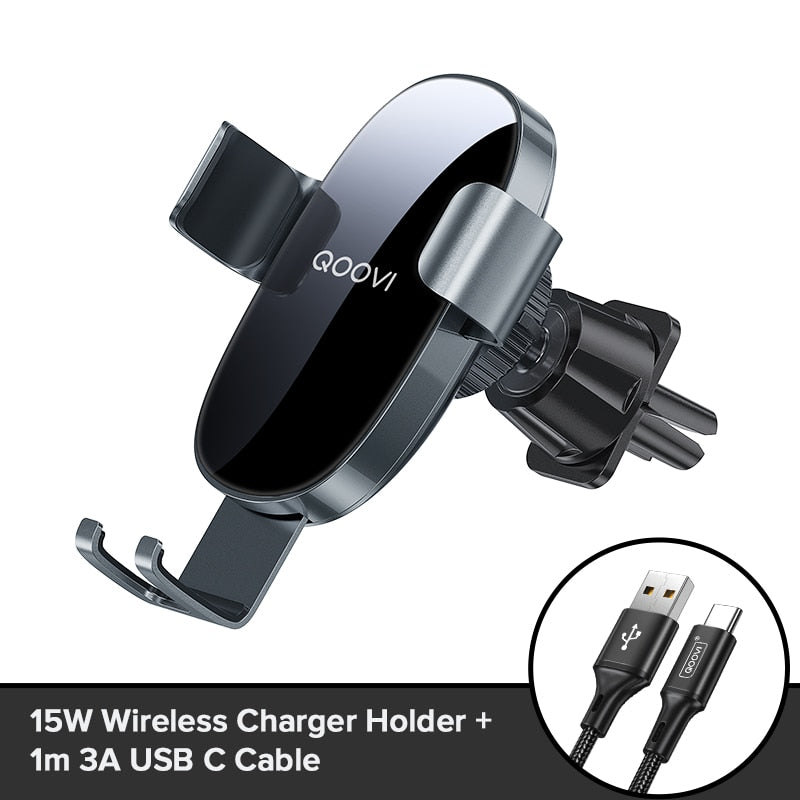 QOOVI 15W Car Phone Holder with Fast Wireless Charging