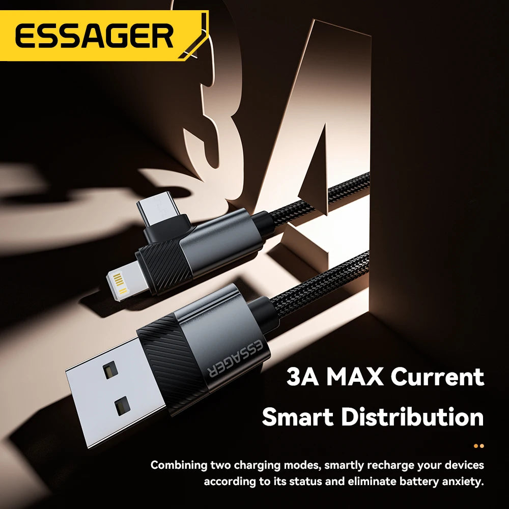 Essager 2-in-1 PD Fast Charging Cable with Dual USB-C and Lightning Connectors